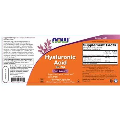 Хиалуронова киселина 50 мг / Hyaluronic Acid 50 mg - NOW