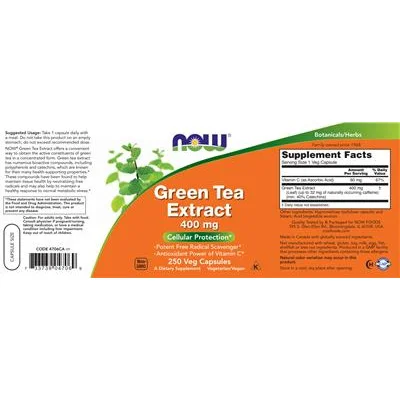 Екстракт от зелен чай 400 мг / Green Tea Extract 400 mg - NOW