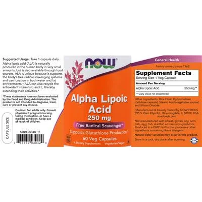 Алфа липоева киселина 250 мг / Alpha Lipoic Acid 250 mg - NOW
