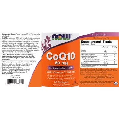CoQ10 60 mg с рибено масло Омега-3 / CoQ10 60 mg with Omega-3 Fish Oil - NOW