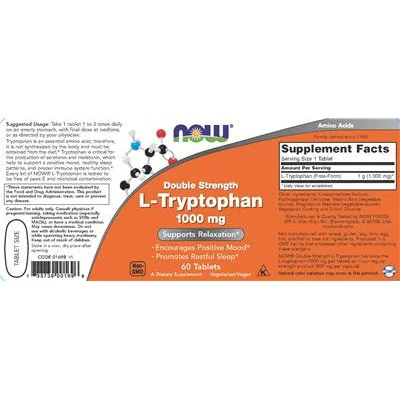 Двойна сила L-Триптофан 1000 mg / Double Strength L-Tryptophan 1000 mg - NOW