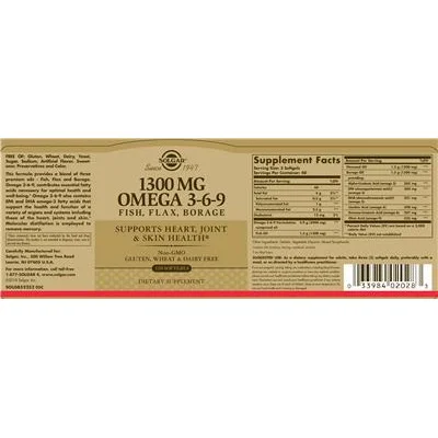 1300 mg Омега 3-6-9 Риба, Лен, Борец / 1300 mg Omega 3-6-9 Fish, Flax, Borage - Solgar