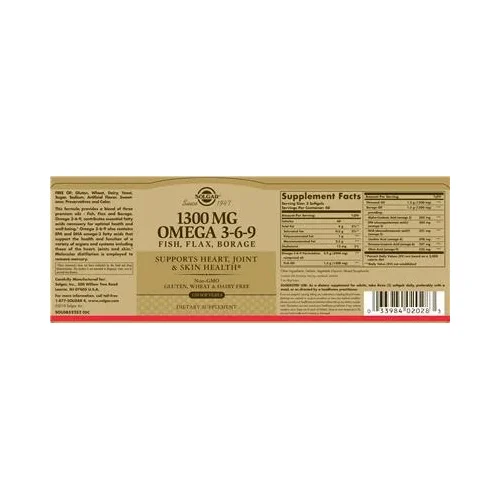 1300 mg Омега 3-6-9 Риба, Лен, Борец / 1300 mg Omega 3-6-9 Fish, Flax, Borage - Solgar
