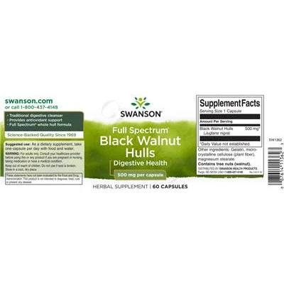 Цели черни орехови черупки 500 мг / Full Spectrum Black Walnut Hulls 500 mg