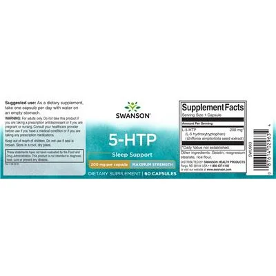 5-HTP 200 mg Максимална сила / 5-HTP 200 mg Maximum Strength - Swanson