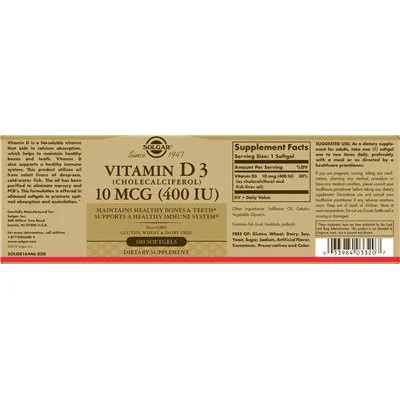 Витамин D3 (Холекалциферол) 10 мкг (400 IU) / Vitamin D3 (Cholecalciferol) 10 mcg (400 IU)