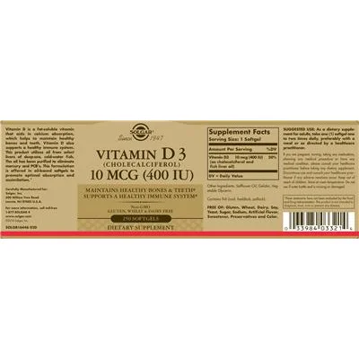 Витамин D3 (Холекалциферол) 10 мкг (400 IU) / Vitamin D3 (Cholecalciferol) 10 mcg (400 IU)