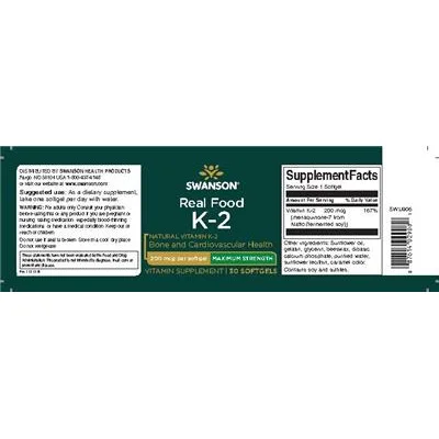 Real Food K-2 200 мкг Максимална сила - Swanson