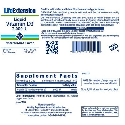 Liquid Vitamin D3 2,000 IU Natural Mint Flavor - Life Extension