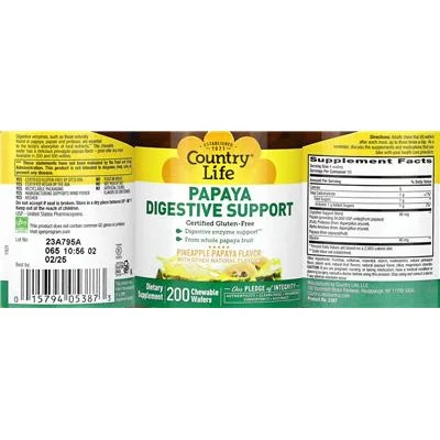 Papaya Digestive Support Pineapple Papaya Flavor - Country Life