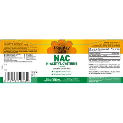 NAC N-Acetyl Cysteine 750 mg - Country Life