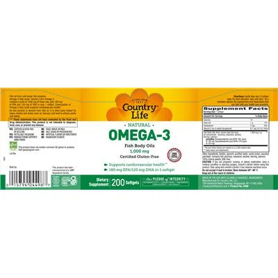 Natural Omega-3 Fish Body Oils 1,000 mg - Country Life