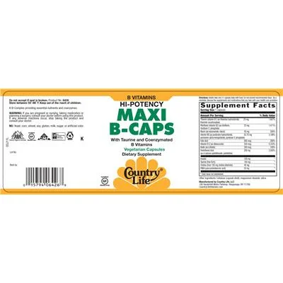 Макси B-капсули Hi-Potency с таурин и коензимирани B витамини - Country Life