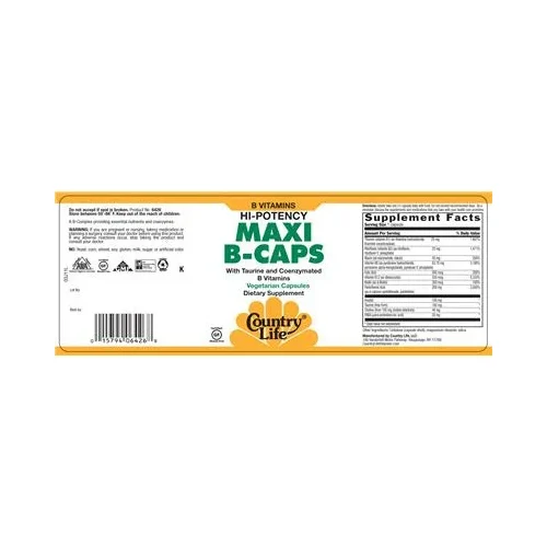 Макси B-капсули Hi-Potency с таурин и коензимирани B витамини - Country Life