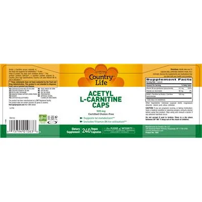 Acetyl L-Carnitine Caps 500 mg - Country Life