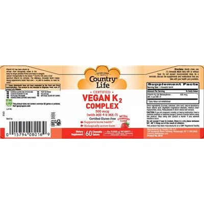 Vegan K2 Complex 500 mcg Strawberry Flavor - Country Life