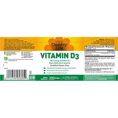 Vitamin D3 62.5 mcg (2,500 IU) - Country Life