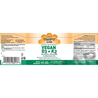 Vegan D3 125 mcg + K2 100 mcg - Country Life