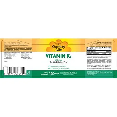 Vitamin K1 100 mcg - Country Life