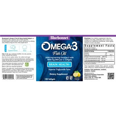 Omega-3 Fish Oil Brain Health Lemon Flavor - Bluebonnet
