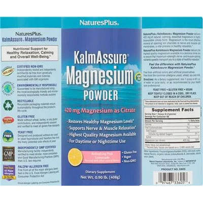 KalmAssure Magnesium Powder 420 mg Refreshing Pink Lemonade - NaturesPlus