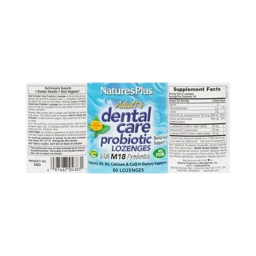 Adult's Dental Care Probiotic Lozenges Natural Peppermint Flavor - NaturesPlus