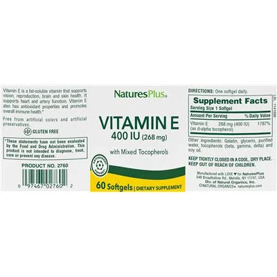Vitamin E 400 IU (268 mg) with Mixed Tocopherols - NaturesPlus