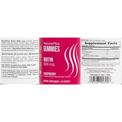 Biotin 5000 mcg Gummies Raspberry - NaturesPlus