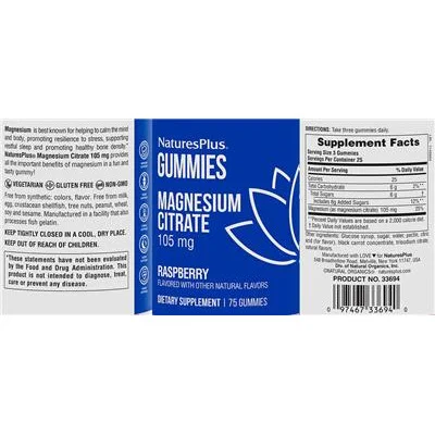 Magnesium Citrate 105 mg Gummies Raspberry - NaturesPlus