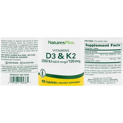 Vitamins D3 2500 IU (62.5 mcg) & K2 120 mcg - NaturesPlus