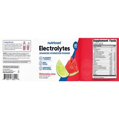 Electrolytes Advanced Hydration Powder Watermelon Lime - Nutricost