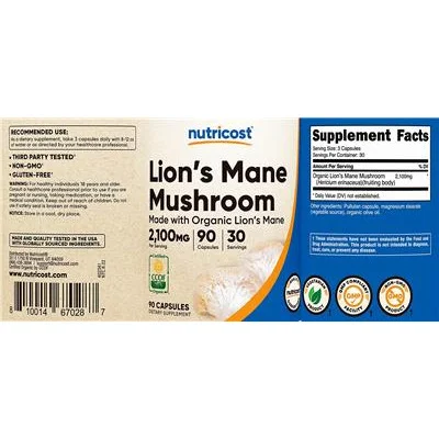 Lion's Mane Mushroom 2,100 mg - Nutricost