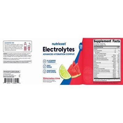Electrolytes Advanced Hydration Complex Powder Watermelon Lime - Nutricost