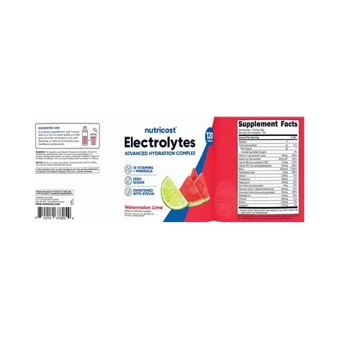 Electrolytes Advanced Hydration Complex Powder Watermelon Lime - Nutricost