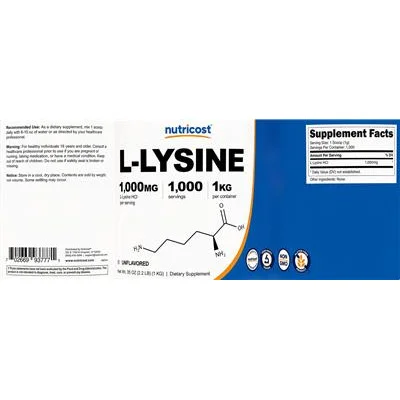 L-Lysine 1,000 mg Unflavored - Nutricost