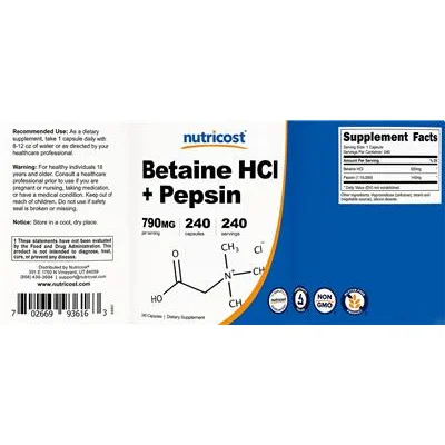 Betaine HCL + Pepsin - Nutricost