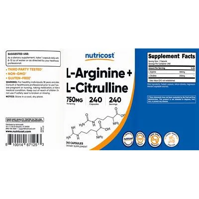 L-Arginine + L-Citrulline 750 mg - Nutricost