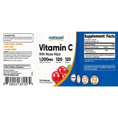 Vitamin C 1,000 mg with Rose Hips - Nutricost