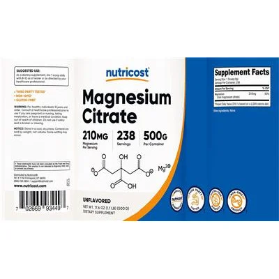 Magnesium Citrate 210 mg Unflavored - Nutricost