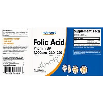 Folic Acid 1,000 mcg - Nutricost