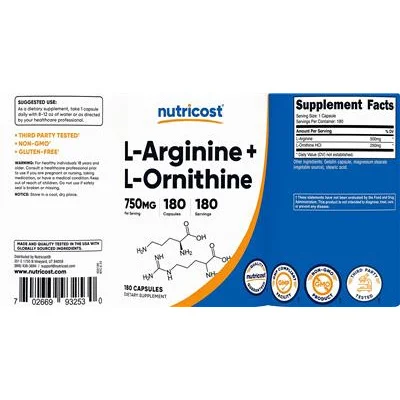 L-Arginine + L-Ornithine 750 mg - Nutricost