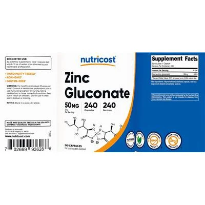 Zinc Gluconate 50 mg - Nutricost