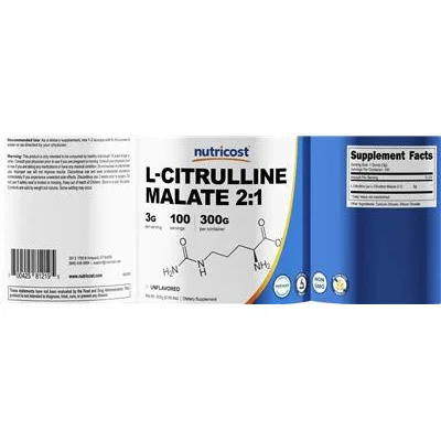 L-Citrulline Malate 2:1 3 g Unflavored - Nutricost