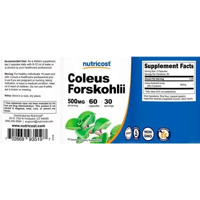 Coleus Forskohlii 500 mg - Nutricost