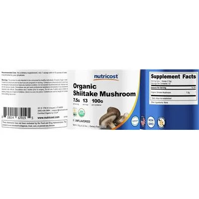 Organic Shiitake Mushroom 7.5 g Unflavored - Nutricost
