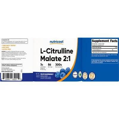 L-Citrulline Malate 2:1 3 g Blue Raspberry - Nutricost