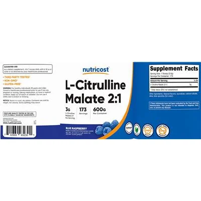 L-Citrulline Malate 2:1 3 g Blue Raspberry - Nutricost