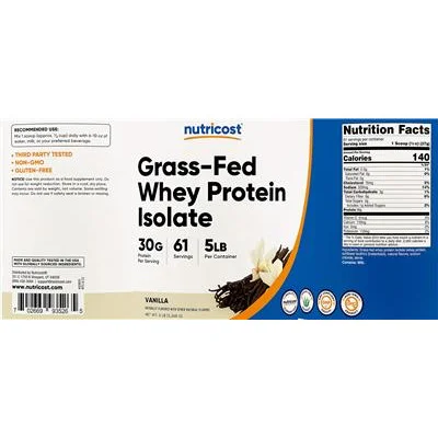 Grass-Fed Whey Protein Isolate 30 g Vanilla - Nutricost