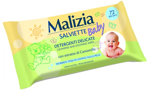 Мокри кърпички Malizia Baby с лайка, плик 72 бр