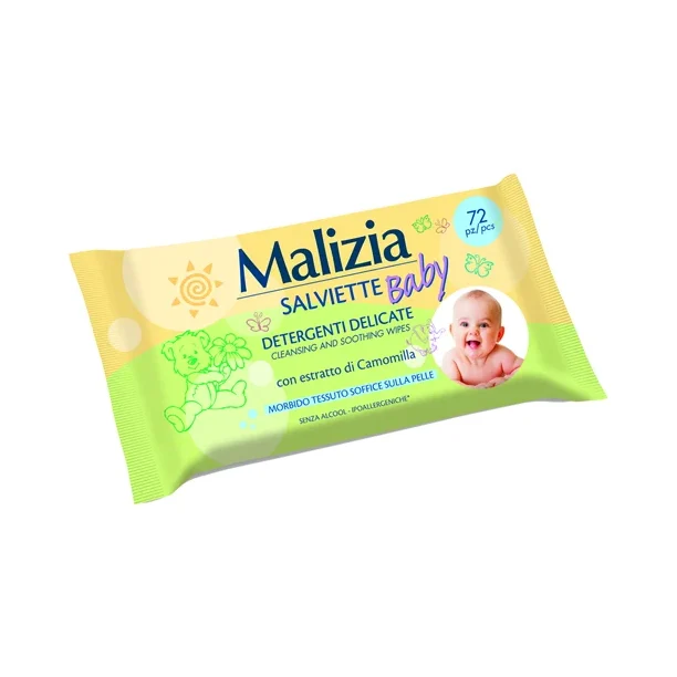 Мокри кърпички Malizia Baby с лайка, плик 72 бр - Malizia